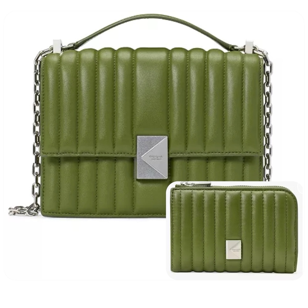 NWOT Kate Spade Deco Quilted Leather Jungle Vine Chain Shoulder Bag & Wallet Set